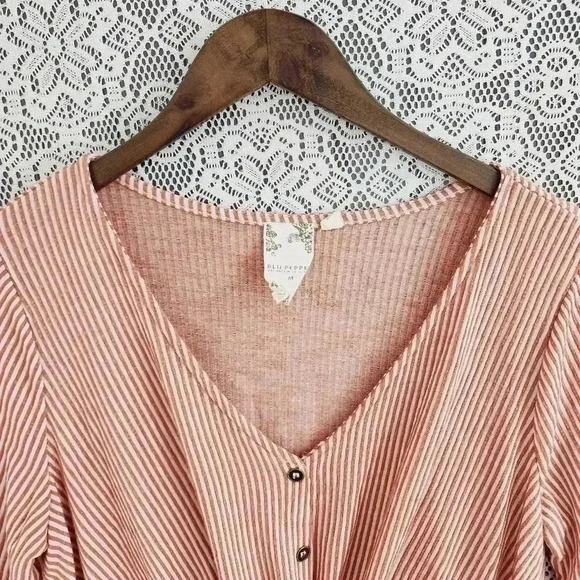 Blu Pepper Wrap Striped Long sleeve Blouse M - Picture 4 of 8